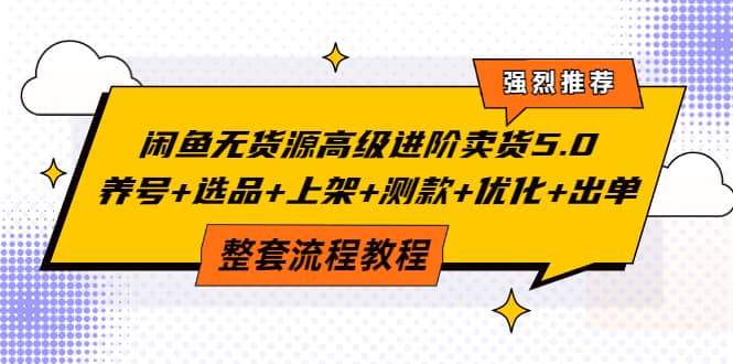 闲鱼无货源高级进阶卖货5.0，养号+选品+上架+测款+优化+出单整套流程教程-知墨网