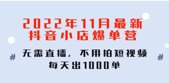 2022年11月最新抖音小店爆单训练营：无需直播，不用拍短视频，每天出1000单-知墨网