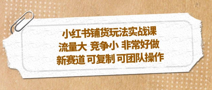 小红书铺货玩法实战课，流量大 竞争小 非常好做 新赛道 可复制 可团队操作-知墨网