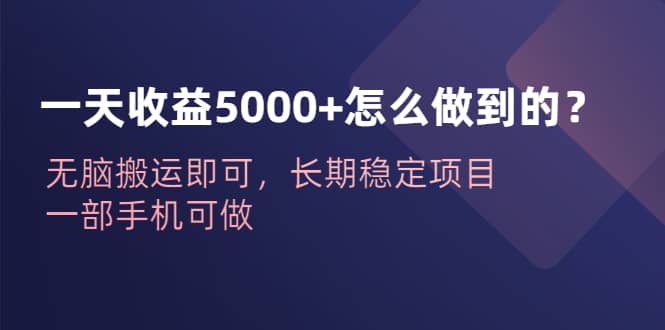 一天收益5000+怎么做到的？无脑搬运即可，长期稳定项目，一部手机可做-知墨网