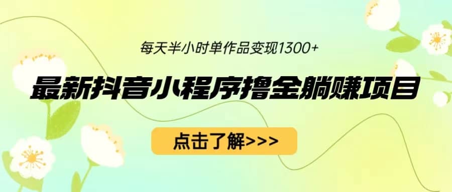 最新抖音小程序撸金躺赚项目，一部手机每天半小时，单个作品变现1300-知墨网