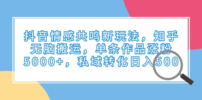 抖音情感共鸣新玩法，知乎无脑搬运，单条作品涨粉5000 ，私域转化日入500-知墨网