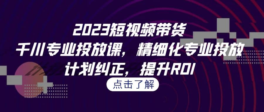 2023短视频带货-千川专业投放课，精细化专业投放，计划纠正，提升ROI-知墨网