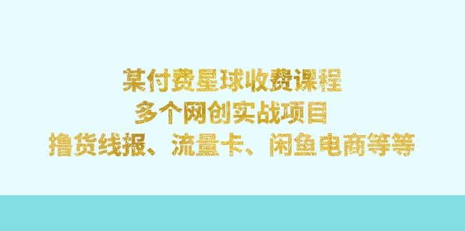 某付费星球课程：多个网创实战项目，撸货线报、流量卡、闲鱼电商等等-知墨网