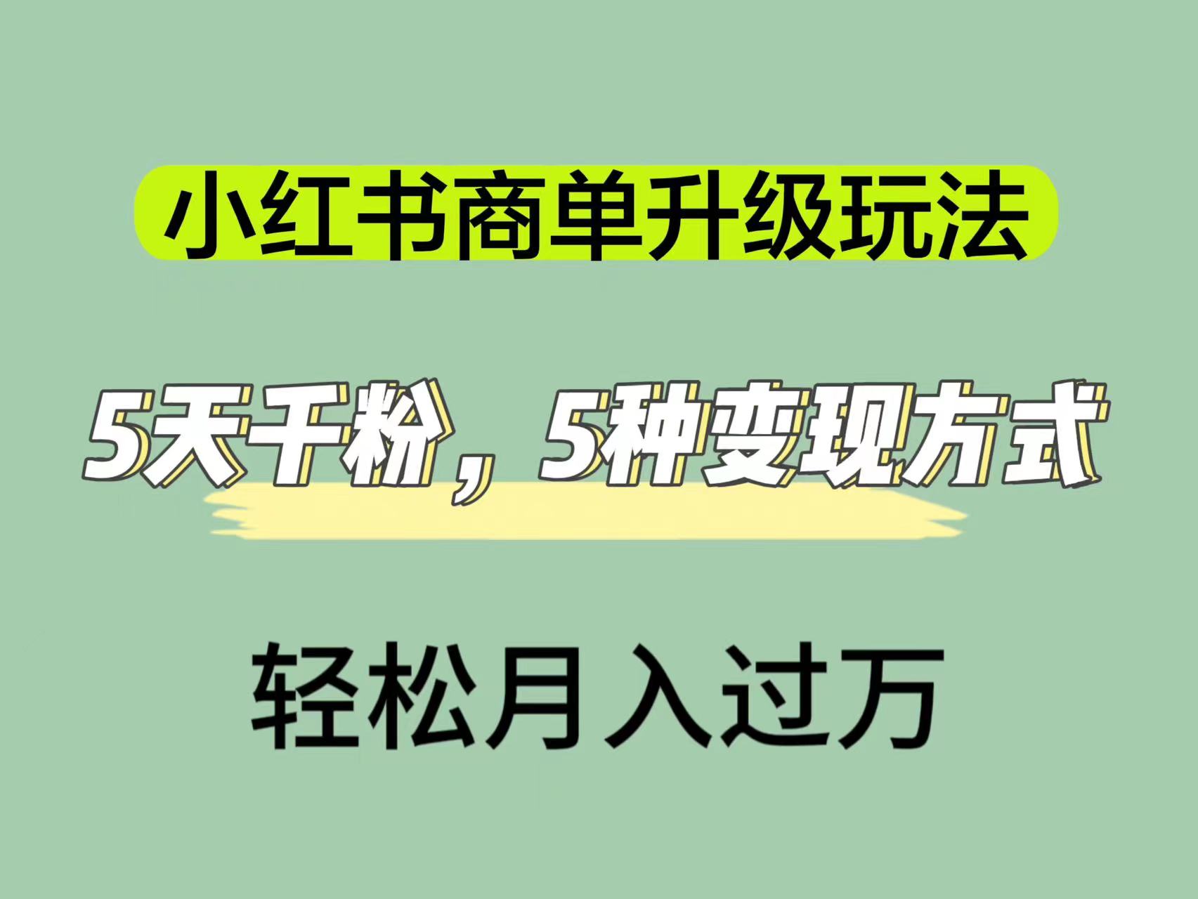 小红书商单升级玩法，5天千粉，5种变现渠道，轻松月入1万+-知墨网