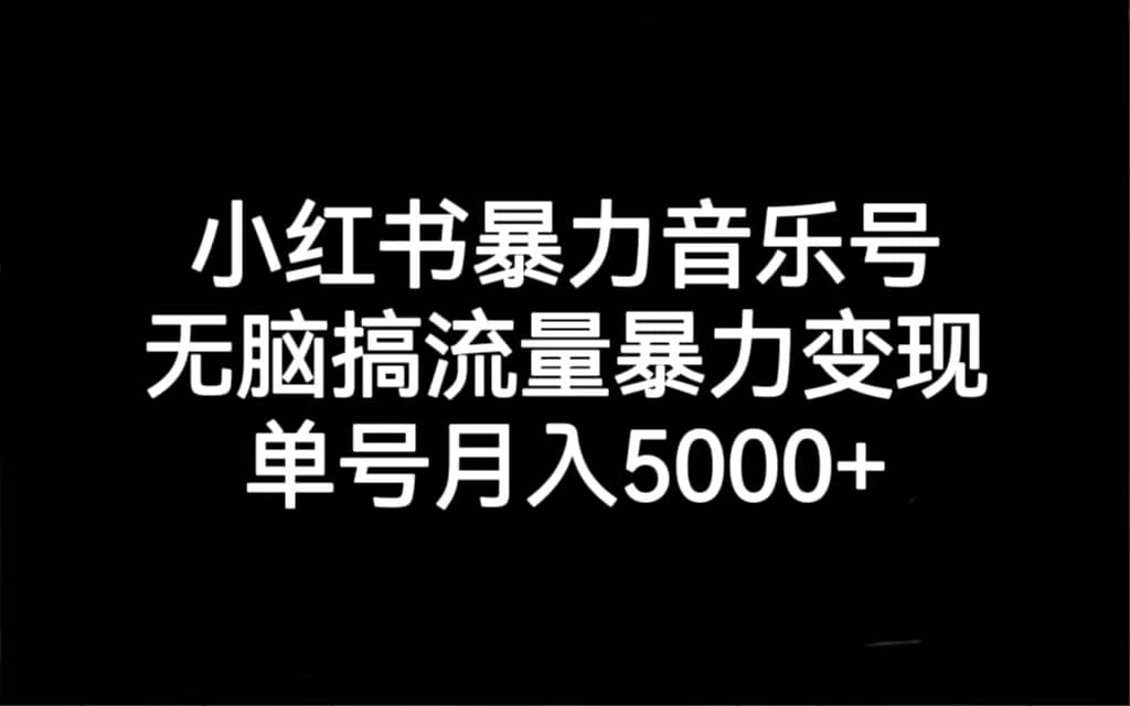 小红书暴力音乐号，无脑搞流量暴力变现，单号月入5000-知墨网