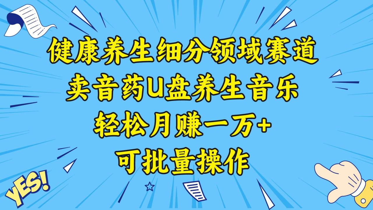 健康养生细分领域赛道，卖音药U盘养生音乐，轻松月赚一万 ，可批量操作-知墨网