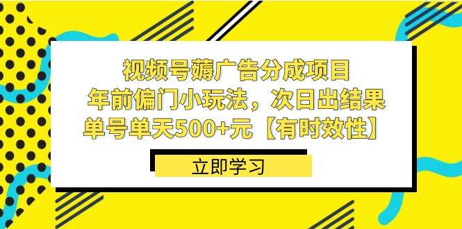 视频号薅广告分成项目，年前偏门小玩法，次日出结果，单号单天500 元【有时效性】-知墨网