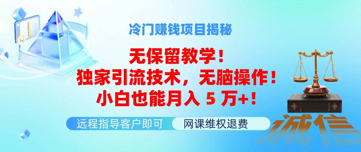 冷门赚钱项目无保留教学！独家引流技术，无脑操作！小白也能月入5万+！-知墨网