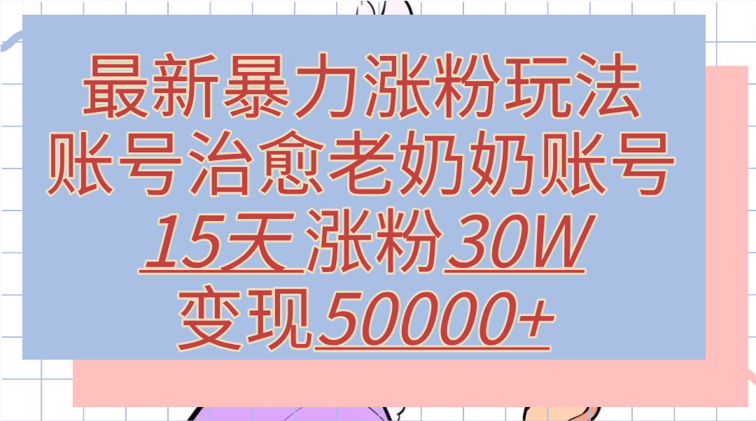 最新暴力涨粉玩法，治愈老奶奶账号，15天涨粉30W，变现50000+【揭秘】-知墨网