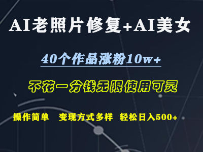 AI老照片修复+AI美女玩发  40个作品涨粉10w+  不花一分钱使用可灵  操作简单  变现方式多样话   轻松日去500+-知墨网