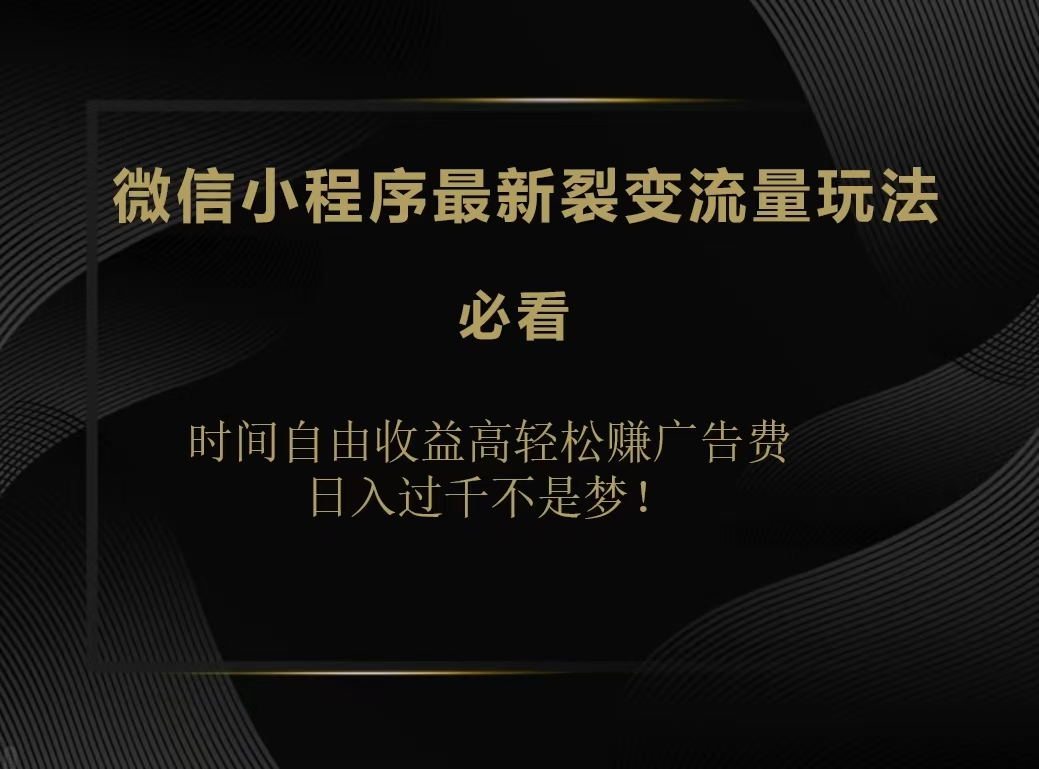 微信小程序最新裂变流量玩法，时间自由收益高轻松赚广告费，日入200-500+-知墨网