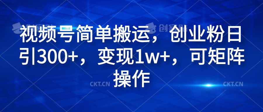 视频号简单搬运，创业粉日引300+，变现1w+，可矩阵操作-知墨网