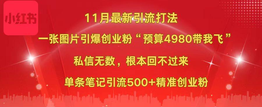 小红书11月最新图片打法，一张图片引爆创业粉“预算4980带我飞”，私信无数，根本回不过来，单条笔记引流500+精准创业粉-知墨网