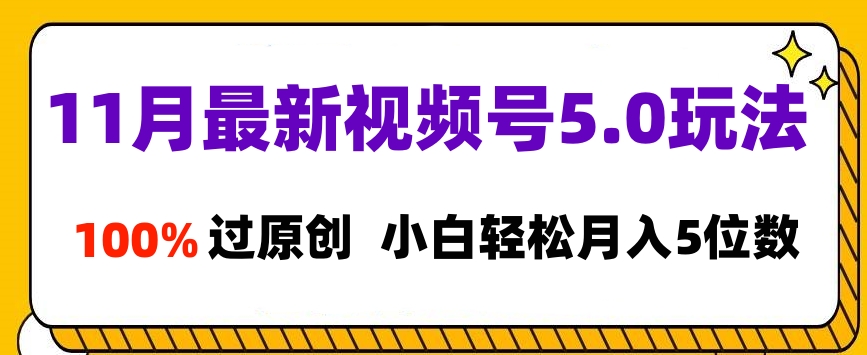 11月最新视频号5.0玩法，100%过原创，小白轻松月入5位数-知墨网