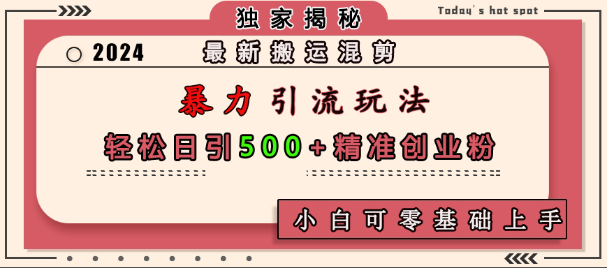 最新搬运混剪暴力引流玩法，轻松日引500+精准创业粉，小白可零基础上手-知墨网